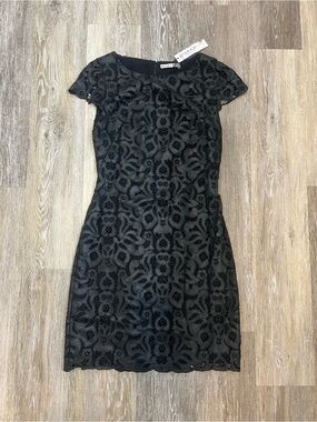 NEW Alice + Olivia Black LEATHER Lace RUNWAY Mini Dress